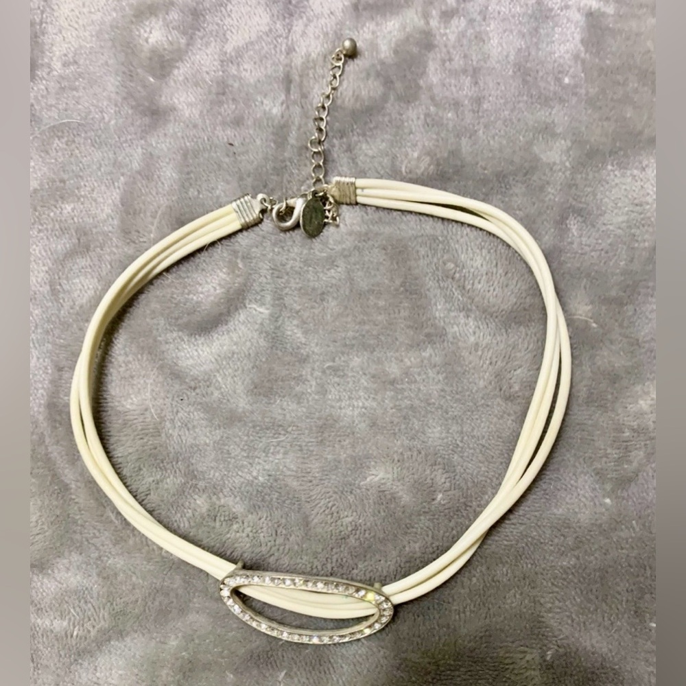 Express Leather Choker Necklace With Rhinestone Slider Charm